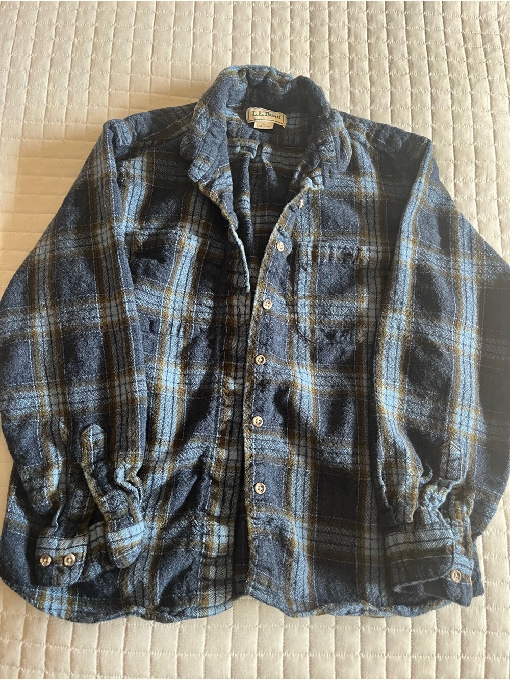 LL Bean Plaid Flannel Button Up Shirt 100% Wool Outdoors Kids Youth Large